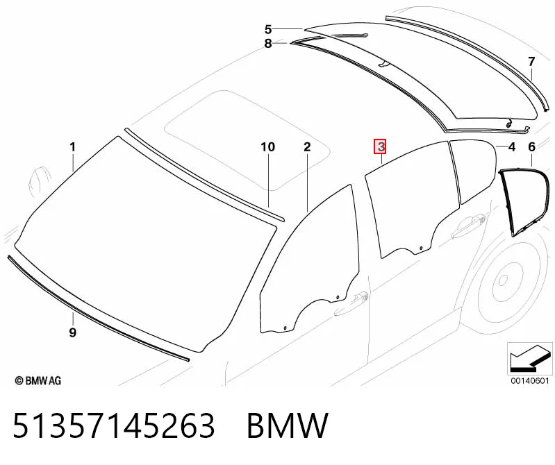 51357145263 BMW Vidro da porta traseira esquerda