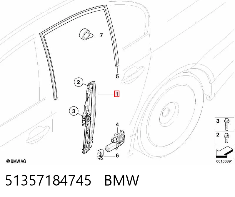 51357184745 BMW Mecanismo de acionamento de vidro da porta traseira esquerda
