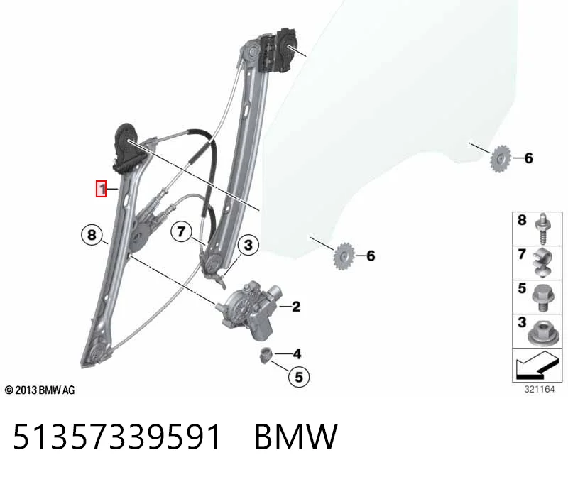 51357339591 BMW Mecanismo de acionamento de vidro da porta dianteira esquerda