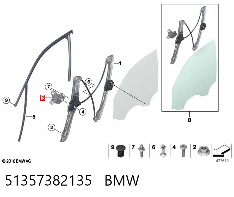 51357382135 BMW Mecanismo de acionamento de vidro da porta dianteira esquerda