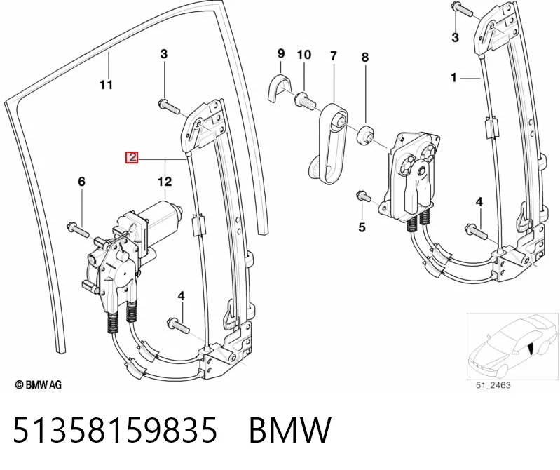 51358159835 BMW Mecanismo de acionamento de vidro da porta traseira esquerda