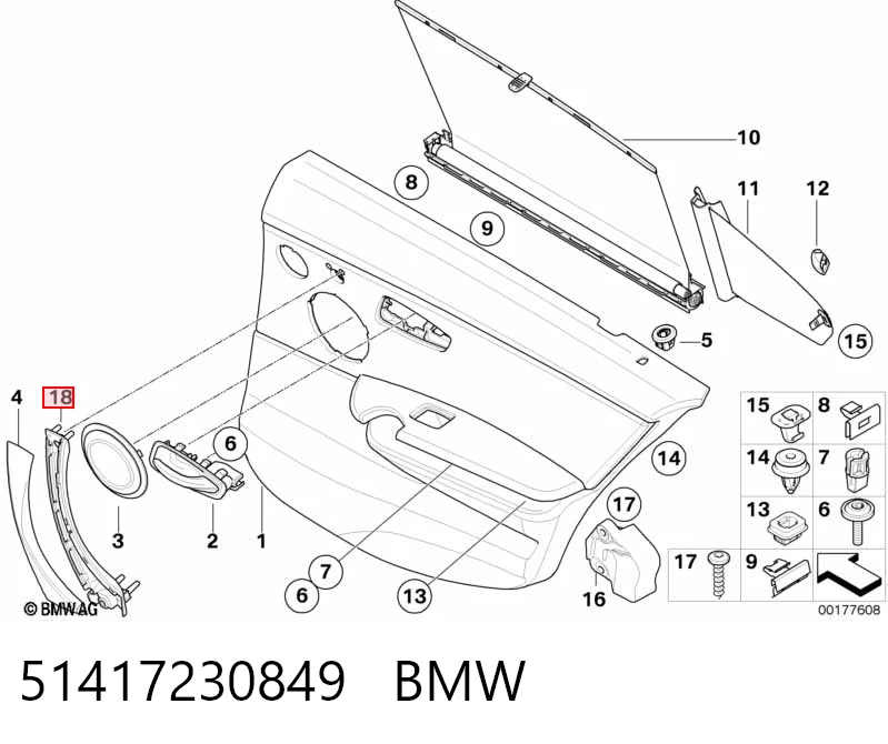 51417230849 BMW Suporte de maçaneta interna da porta dianteira esquerda
