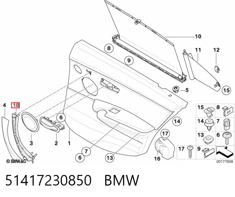 51417230850 BMW Maçaneta interna direita da porta dianteira