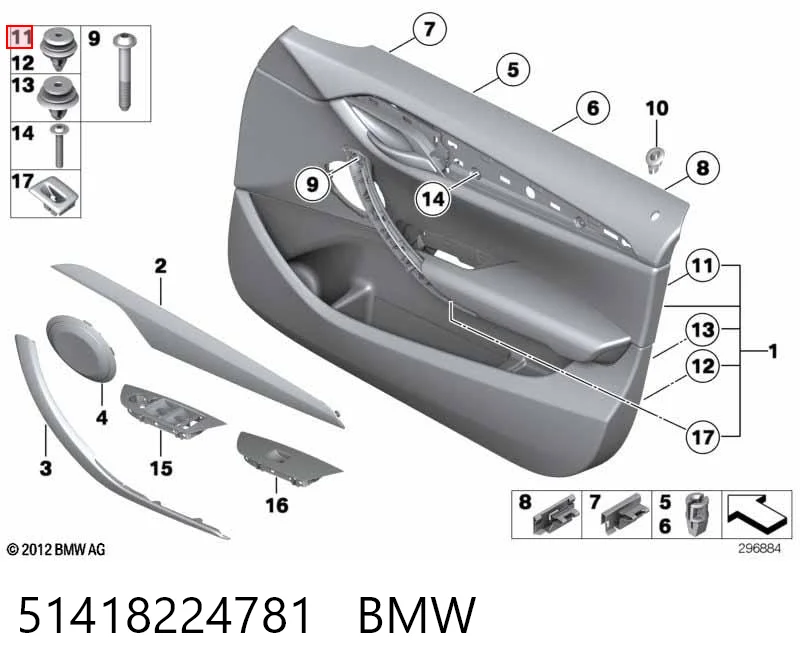 51418224781 BMW Cápsula (prendedor) de fixação de revestimento da porta