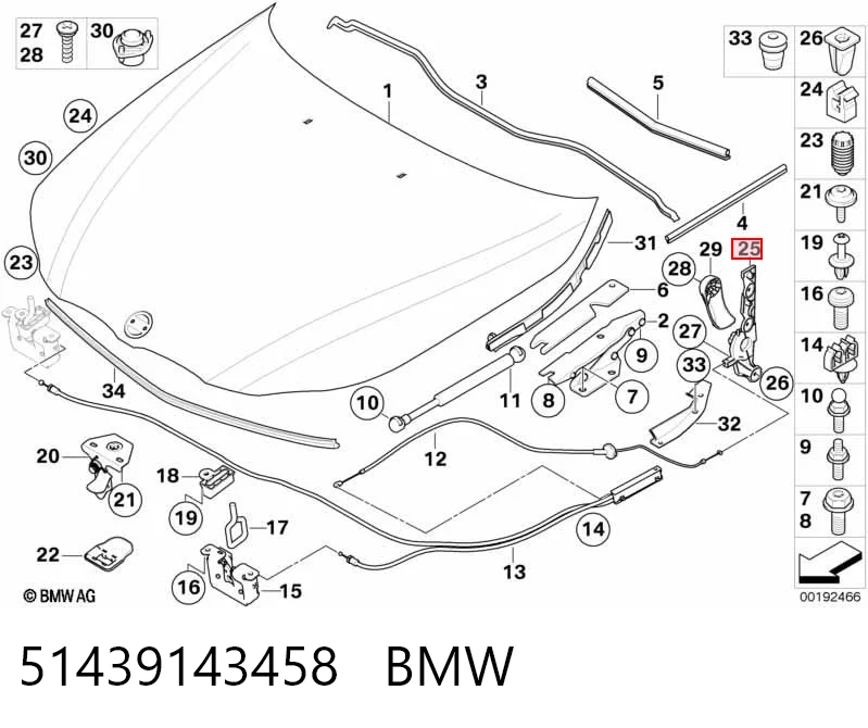 51439143458 BMW Consola de puxador de abertura da capota