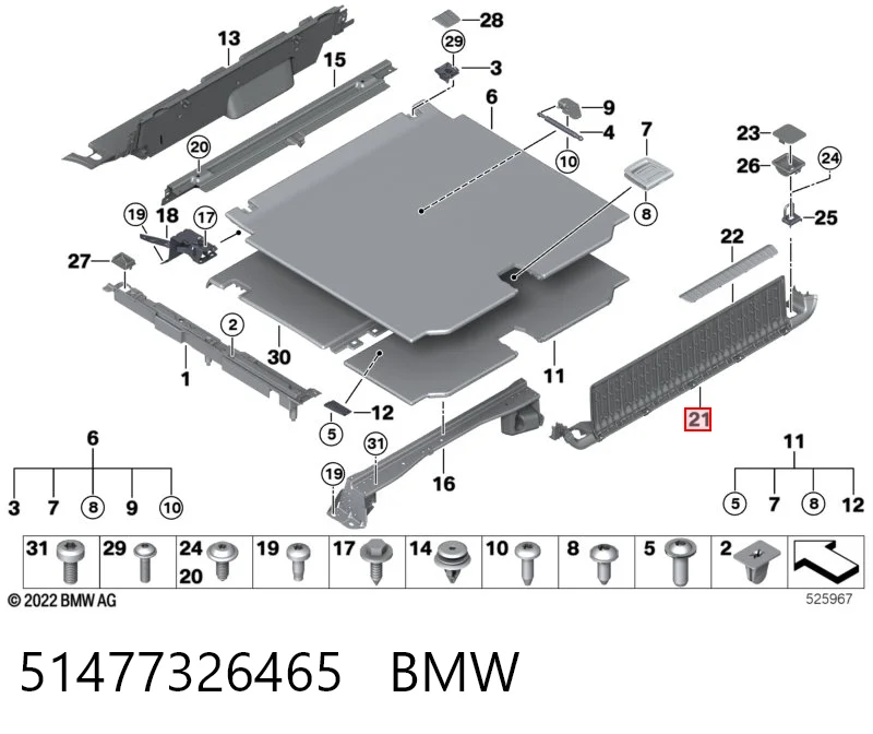 51477326465 BMW Cobrimento de painel traseiro de porta-malas