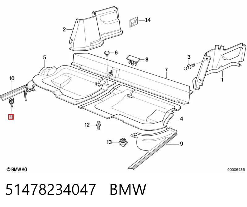 51478234047 BMW Cápsula (prendedor) de fixação de placas sobrepostas do acesso