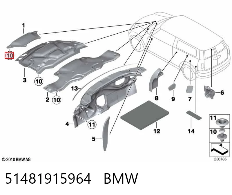 51481915964 BMW Cápsula (prendedor) de fixação do forro do pára-choque do pára-lama dianteiro
