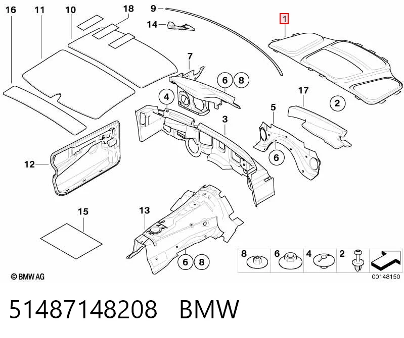 51487148208 BMW Isolamento de ruído da capota