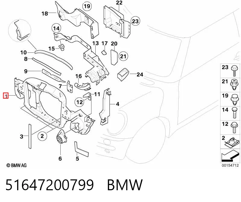 Suporte do radiador montado (painel de montagem de fixação das luzes) Mini Cooper  R50, R53 ao melhor preço