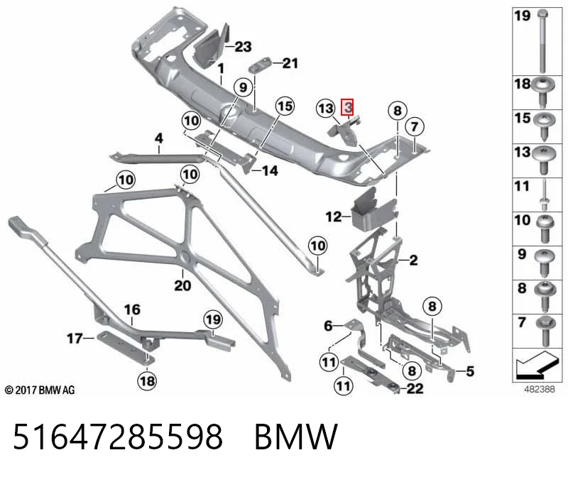 51647285598 BMW Consola (adaptador) de fixação da luz dianteira direita