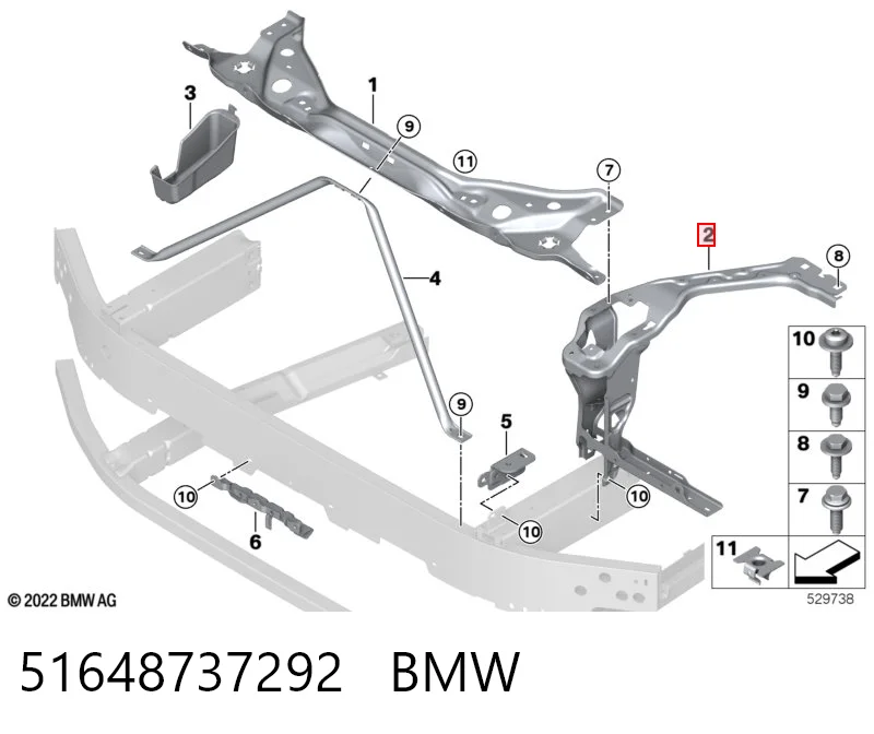 51648737292 BMW Suporte direito do radiador (painel de montagem de fixação das luzes)