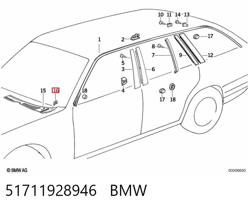 51711928946 BMW Cápsula (prendedor) de fixação de moldura de pára-brisas
