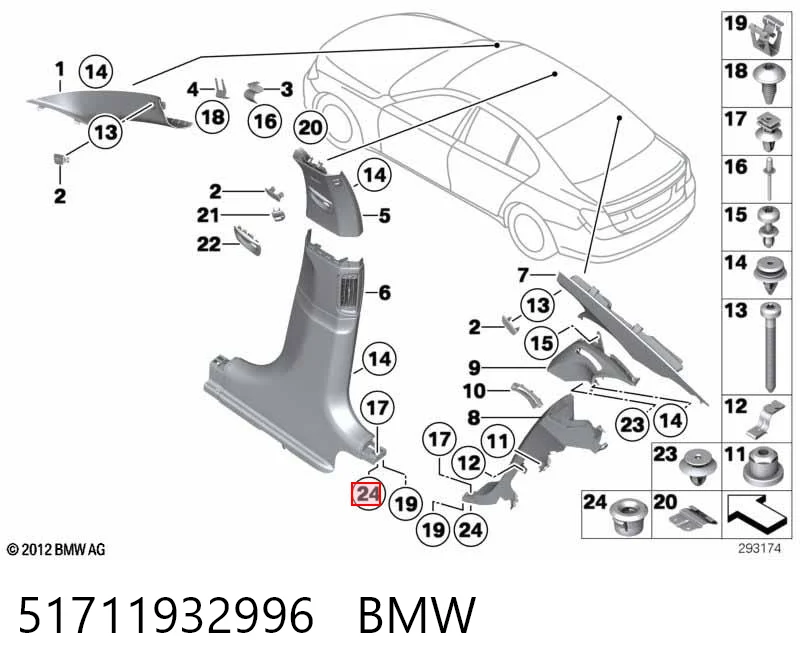 51711932996 BMW Cápsula (prendedor) de fixação de placas sobrepostas do acesso