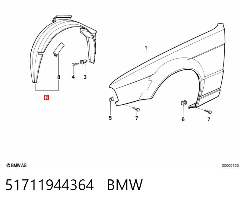 Guarda-barras direito do pára-lama dianteiro para BMW 5 E34