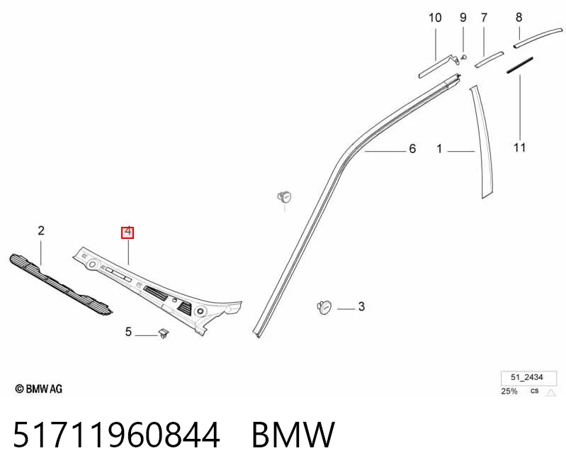 51711960844 BMW Grelha direita de limpadores de pára-brisa