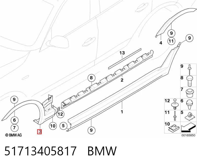51713405817 BMW Expansor (placa sobreposta) de arco do pára-lama dianteiro esquerdo