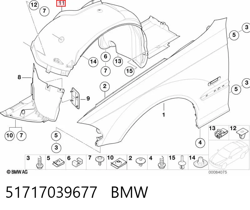 51717039677 BMW Guarda-barras esquerdo traseiro do pára-lama dianteiro