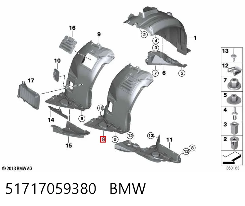 51717059380 BMW Guarda-barras direito dianteiro do pára-lama dianteiro