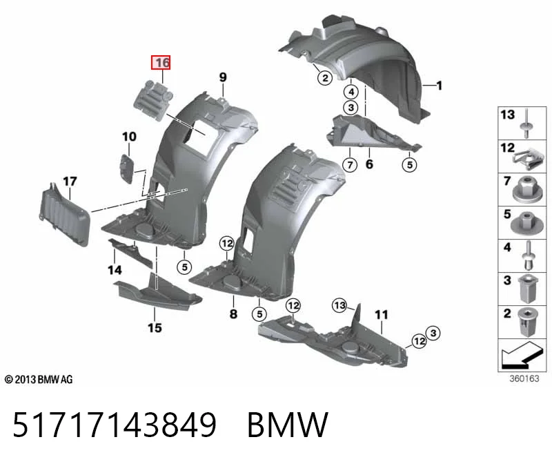 51717143849 BMW Alcapão do forro do pára-choque dianteiro esquerdo