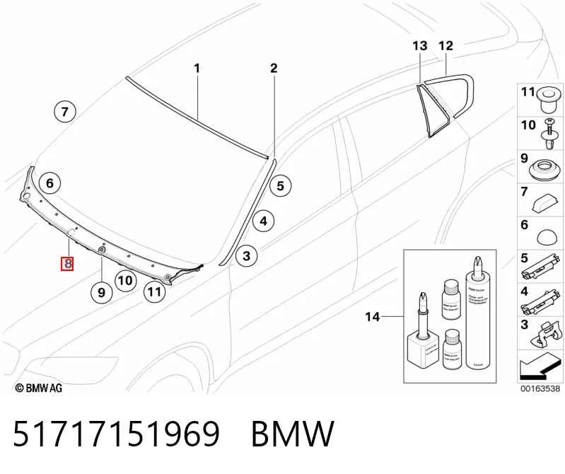 51717151969 BMW Grelha de limpadores de pára-brisa