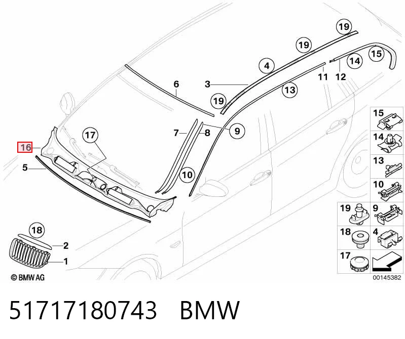51717180743 BMW Grelha de limpadores de pára-brisa