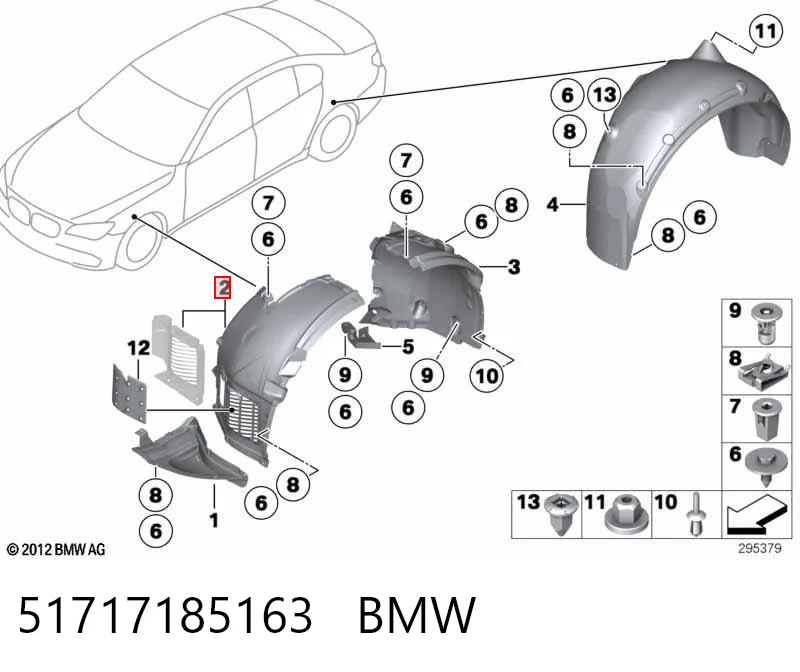 51717185163 BMW Guarda-barras esquerdo dianteiro do pára-lama dianteiro