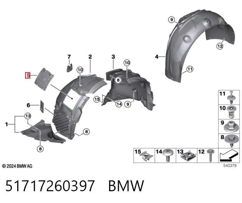 51717260397 BMW Guarda-barras esquerdo + direito do pára-lama dianteiro, kit