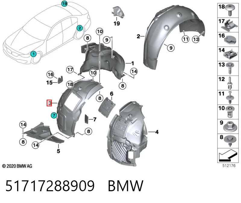 51717288909 BMW Guarda-barras esquerdo dianteiro do pára-lama dianteiro