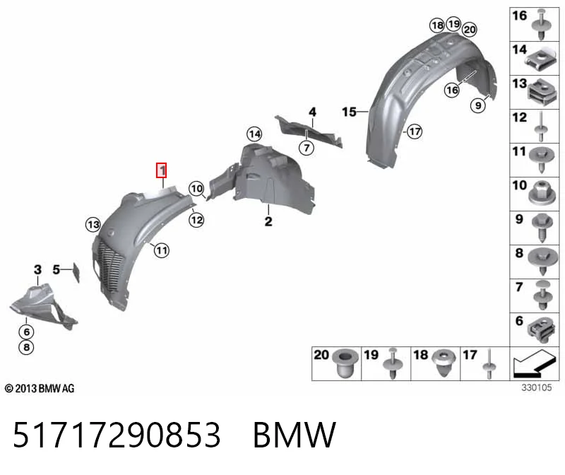 51717290853 BMW Guarda-barras esquerdo dianteiro do pára-lama dianteiro