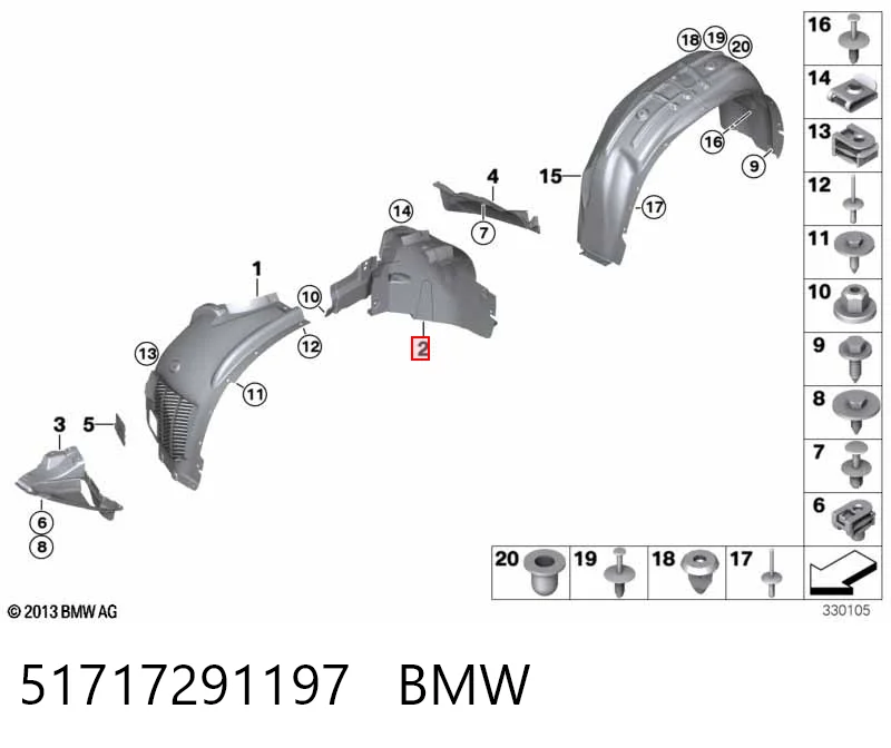 51717291197 BMW Guarda-barras esquerdo traseiro do pára-lama dianteiro