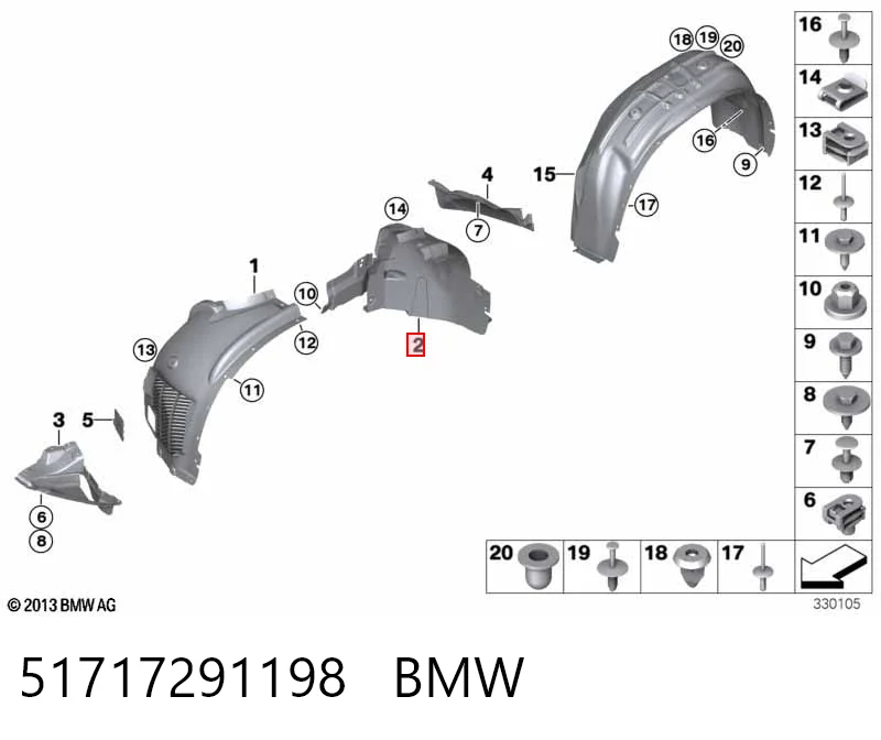 51717291198 BMW Guarda-barras direito traseiro do pára-lama dianteiro