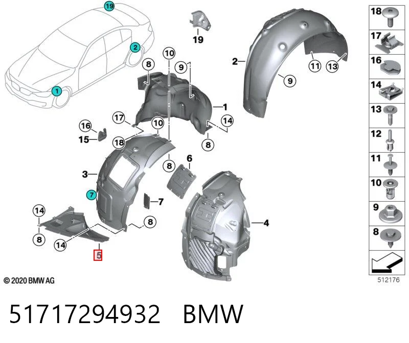 51717294932 BMW Proteção direita do pára-choque dianteiro