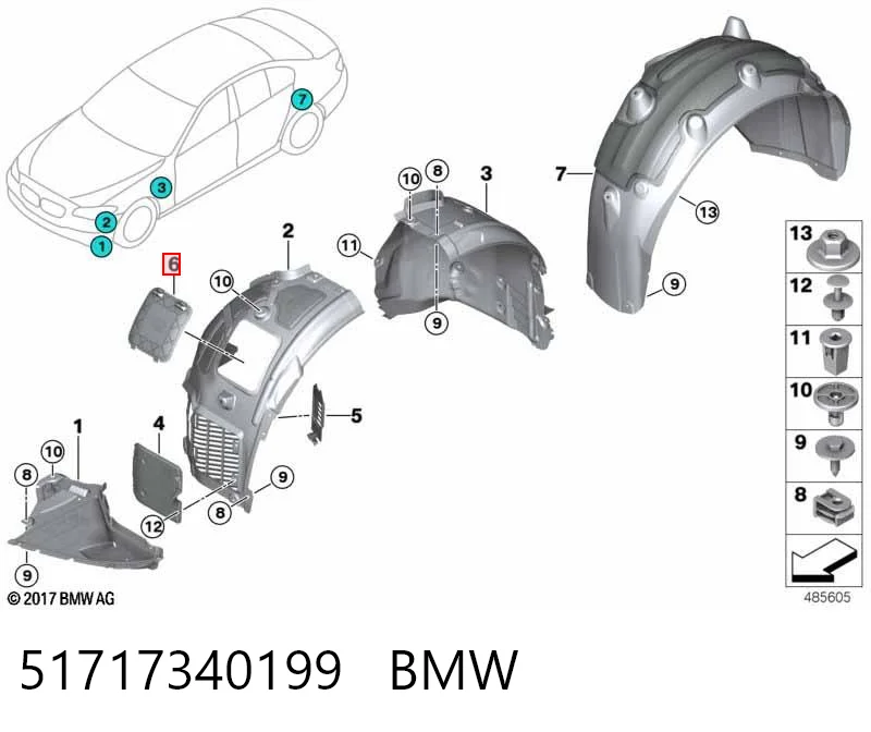 51717340199 BMW Alcapão do forro do pára-choque dianteiro esquerdo