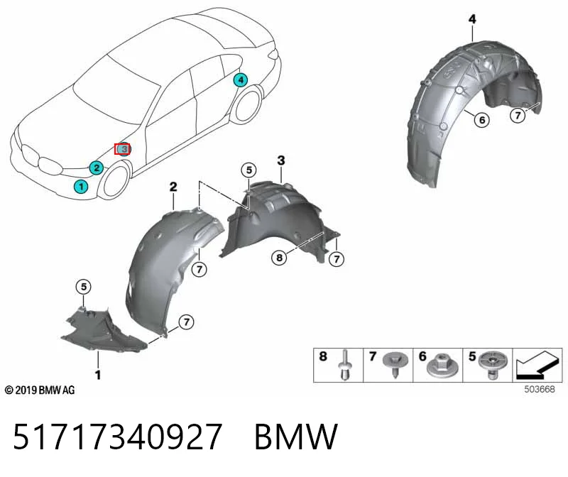 51717340927 BMW Guarda-barras esquerdo traseiro do pára-lama dianteiro