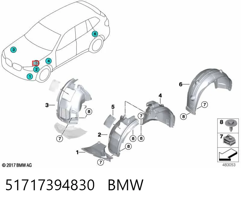 51717394830 BMW Alcapão do forro do pára-choque dianteiro direito