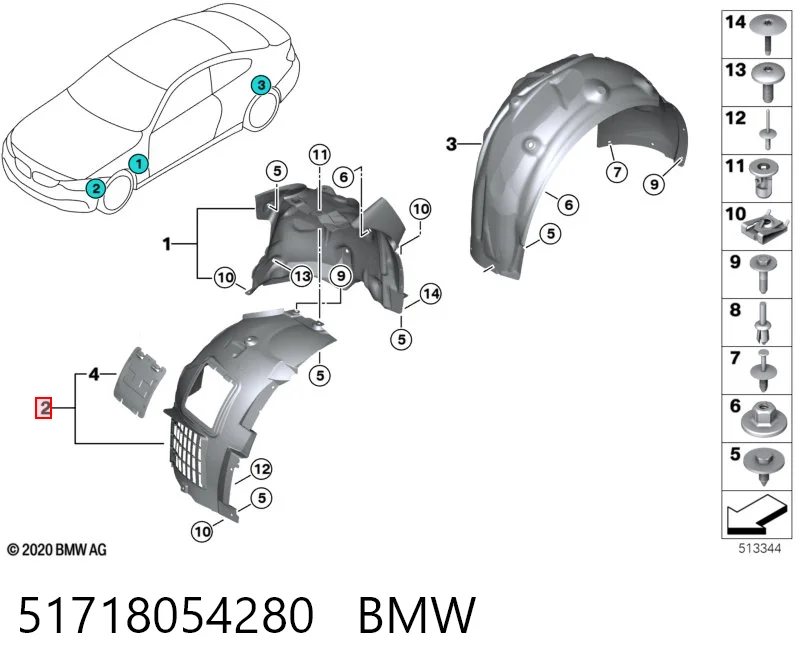 51718054280 BMW Guarda-barras direito dianteiro do pára-lama dianteiro