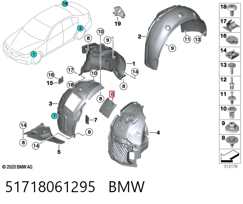 51718061295 BMW Guarda-barras esquerdo + direito do pára-lama dianteiro, kit