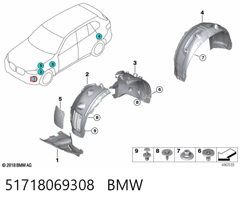 51718069308 BMW Escudo protetor contra o barro de arco dianteiro do pára-lama
