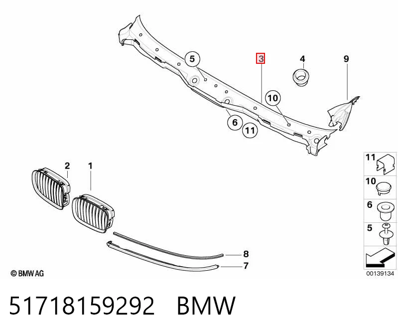 51718159292 BMW Grelha de limpadores de pára-brisa