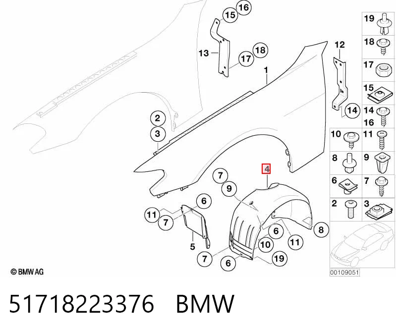 51718223376 BMW Guarda-barras direito do pára-lama dianteiro