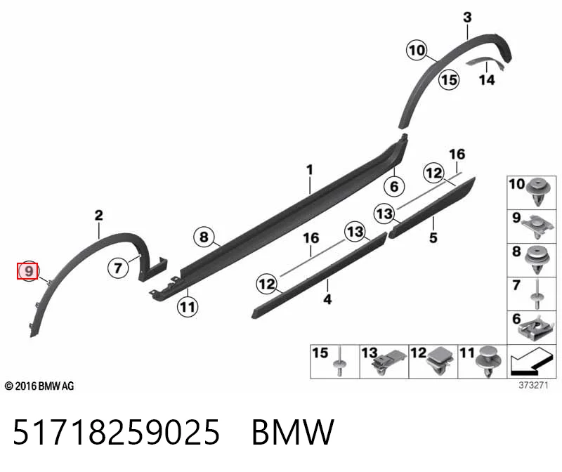 51718259025 BMW Cápsula (prendedor) de fixação de placas sobrepostas do acesso
