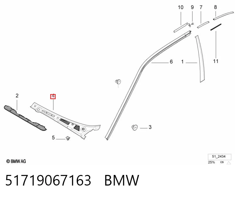 51719067163 BMW Grelha esquerda de limpadores de pára-brisa