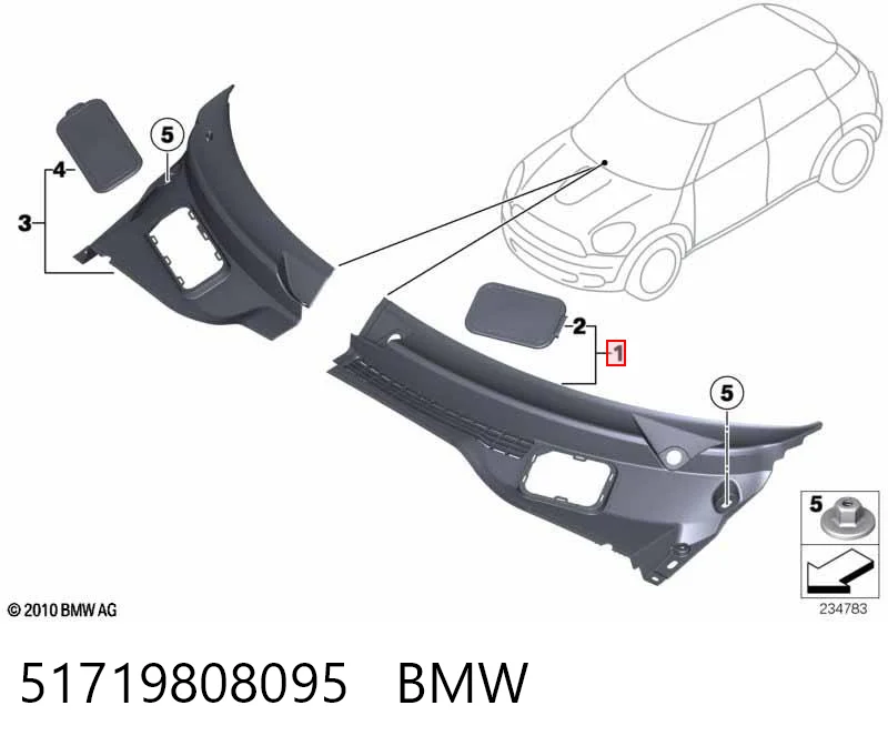 51719808095 BMW Grelha esquerda de limpadores de pára-brisa