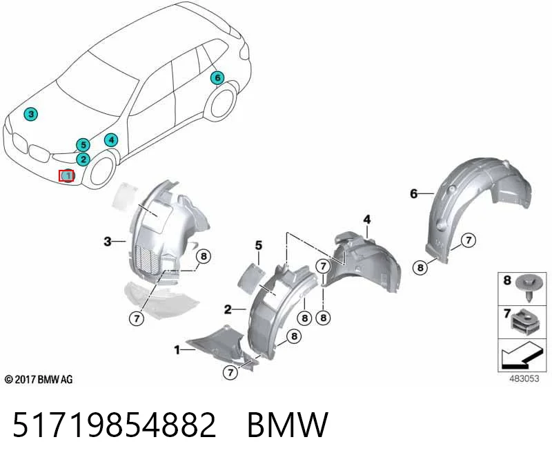 51719854882 BMW Proteção direita do pára-choque dianteiro