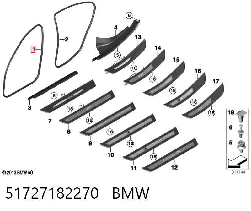 51727182270 BMW Compactador da porta dianteira (na carroçaria)