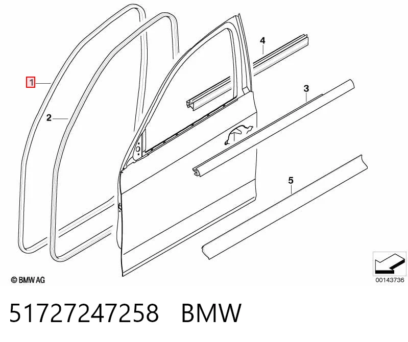 51727247258 BMW Compactador da porta dianteira (na carroçaria)
