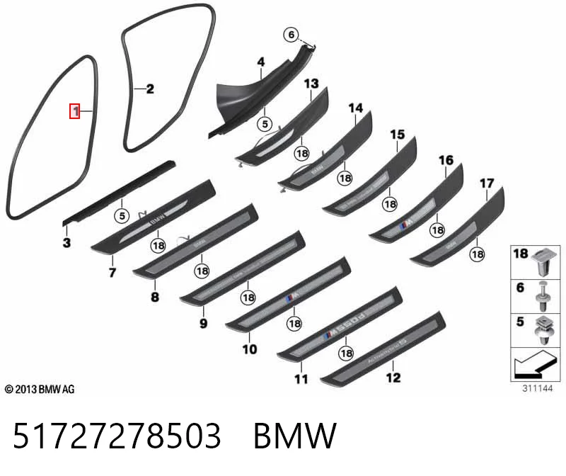 51727278503 BMW Compactador da porta dianteira (na carroçaria)