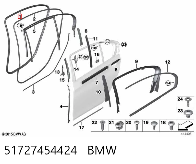 51727454424 BMW Compactador da porta dianteira (na carroçaria)