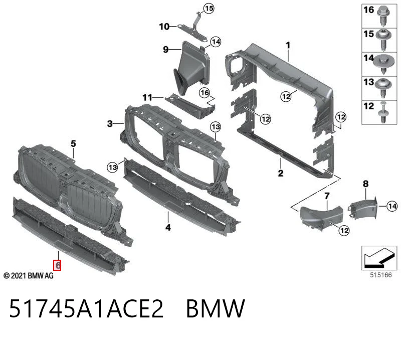 51745A1ACE2 BMW Perciana do radiador de esfriamento